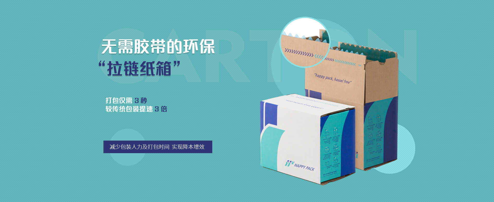 快樂包 · 無(wú)需膠帶的環(huán)保“拉鏈紙箱” 打包僅需 3 秒   較傳統(tǒng)包裝提速 3 倍